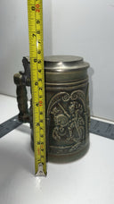 Vintage Green Beer Stein Mug Horse Battle Scene Pewter Lid West Germany