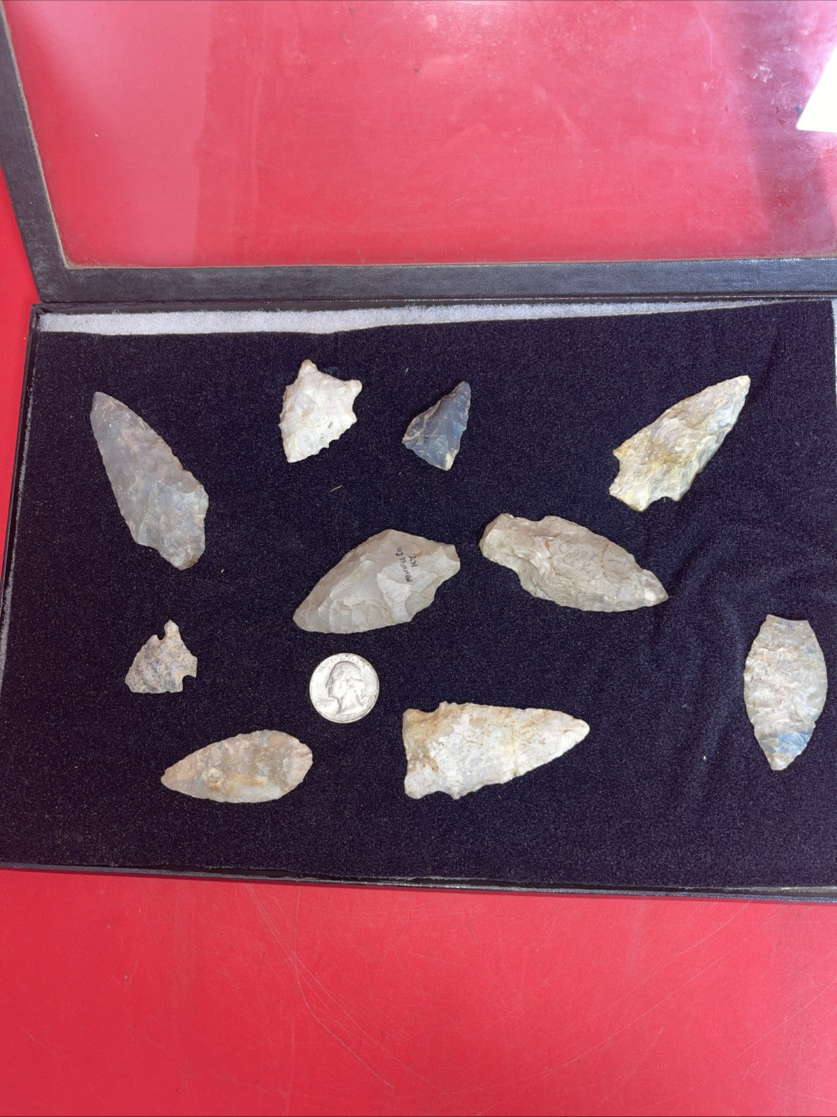 Native American Artifacts Arrowheads Lot 10 Points w/12”x8.5” Frame. #9