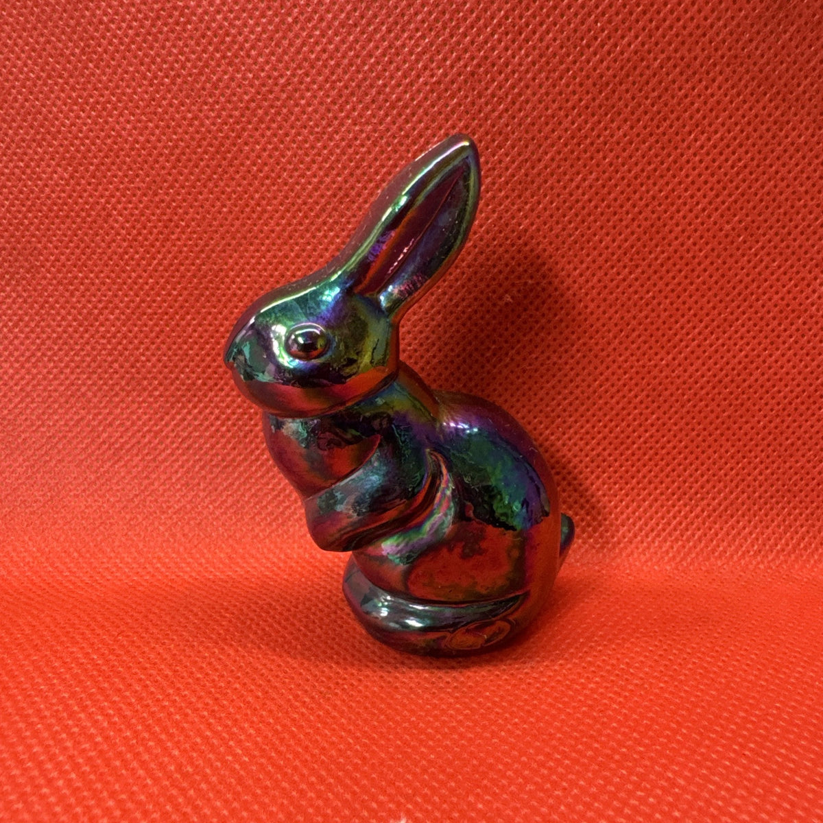Fenton Purple Irridescent Carnival Glass Mini Rabbit Bunny