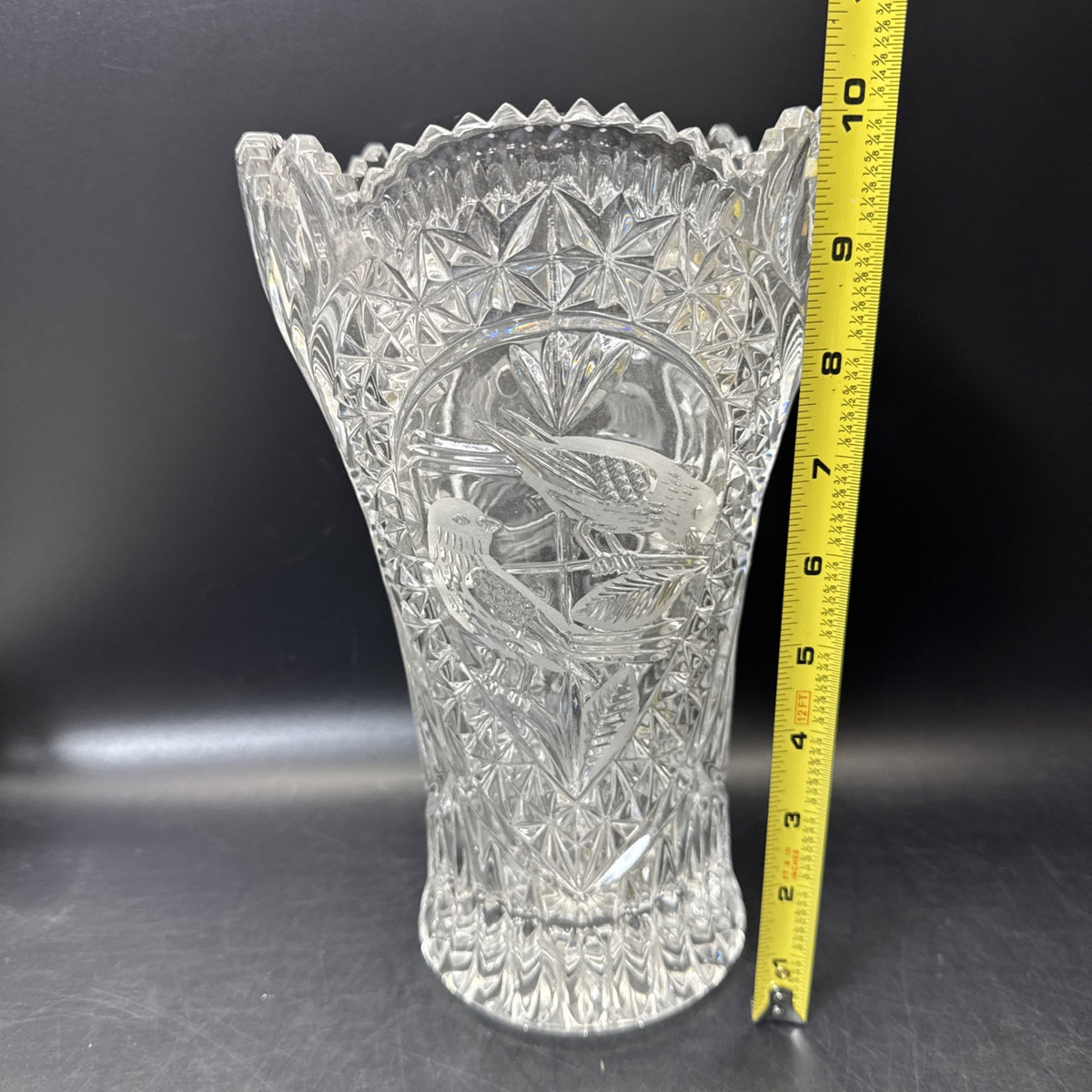 Vintage Hofbauer Byrdes Crystal Birds Vase 10” Tall