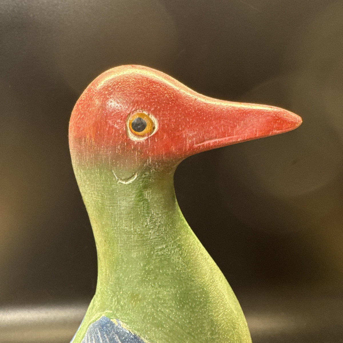 Hand Carved Wood And Clay Bird Sculpture 13” Tall