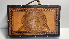 Vintage Leather Backgammon Set Folding Case - No Chips or Dice