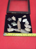 Native American Arrowheads collection in glass case.#26
