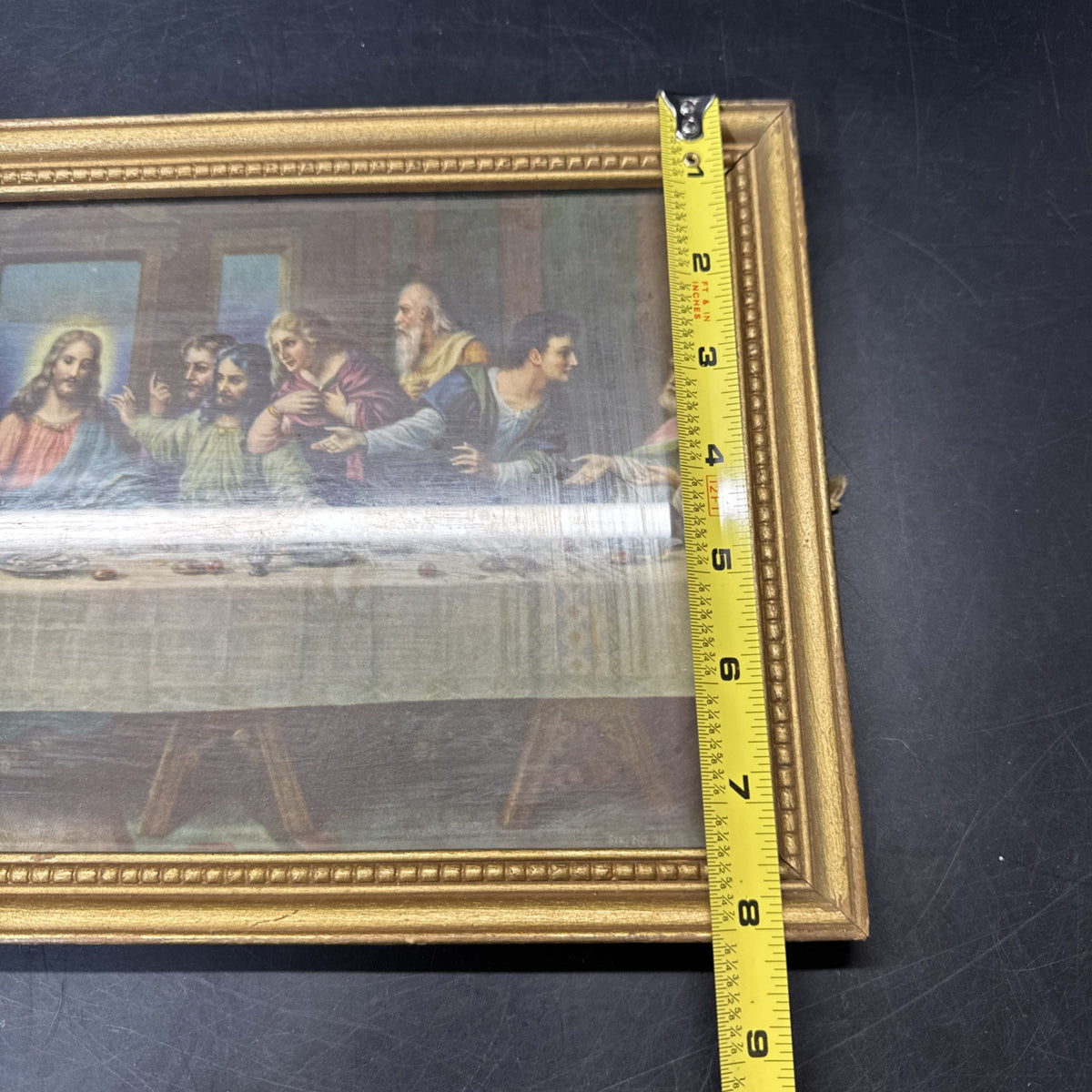 Jesus The Last Supper Picture A.P.Co.Chicago Religious With Wood Frame 15”x8”