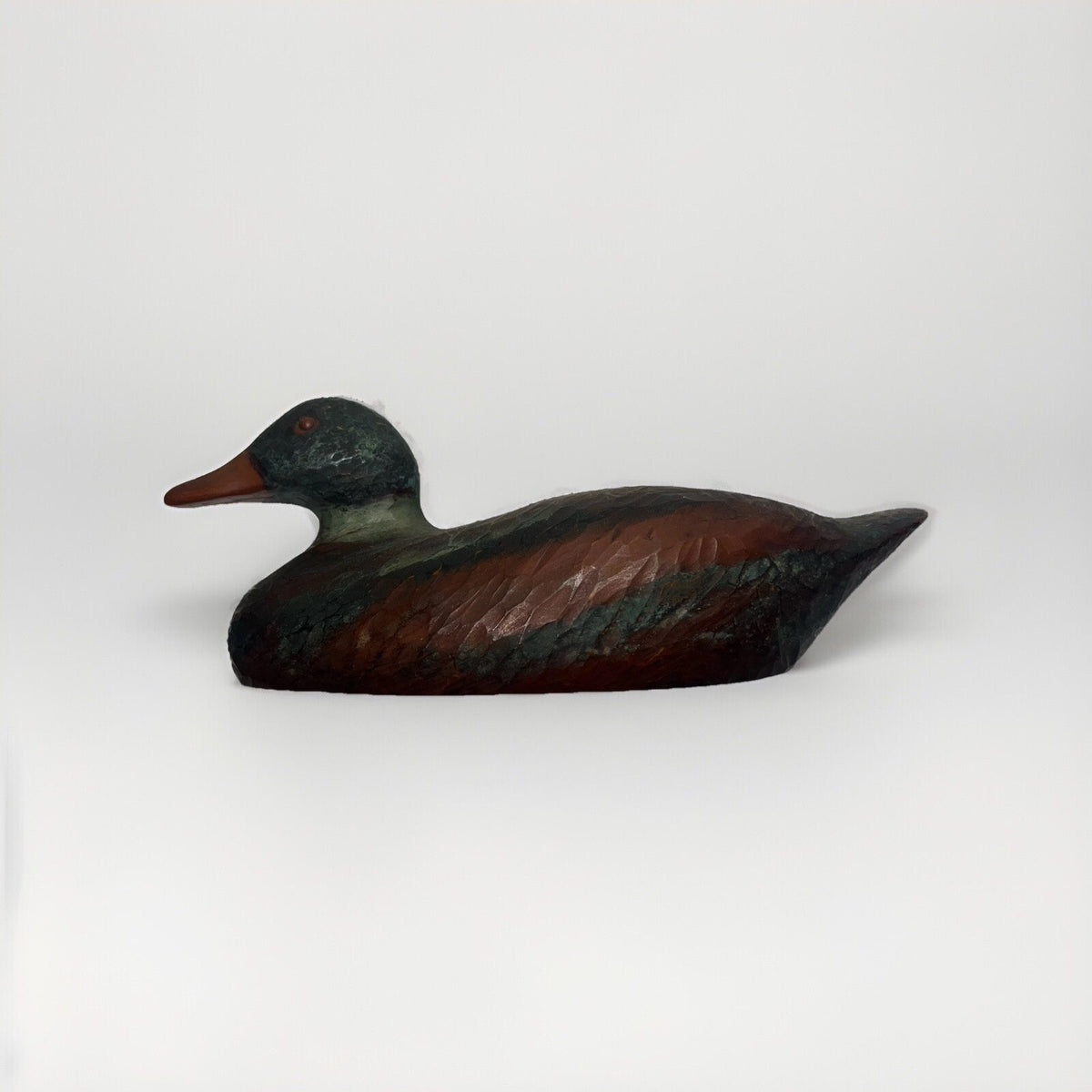 Vintage Hand-Carved Wooden Duck Decoy with Hole – Rustic Hunting Collectible