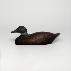 Vintage Hand-Carved Wooden Duck Decoy with Hole – Rustic Hunting Collectible