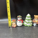 Vintage Homco #5101, 5pc Christmas Figurine/Set Daddy Girl Boy Bear Snowman Tree