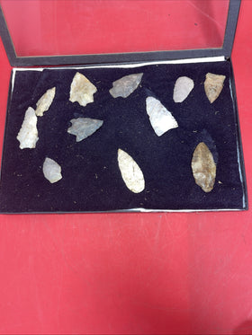 Native American Artifacts Lot 11 w/ Frame Arrowheads Collection 12”x8” Frame #14