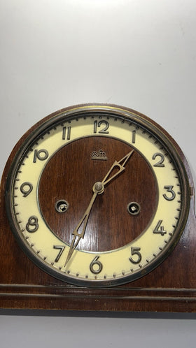 Vintage DDR Sonneberg Wooden Mantel Clock with Gong - For Repair (No Key)