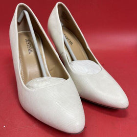 Just Fab High Heels Womens 8 Cleonia Stiletto Pumps Comfort Beige Fabric Slip On