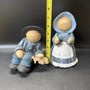 Amish Faceless Ceramic Shelf Sitter Boy & Girl Set Pair Hand Painted