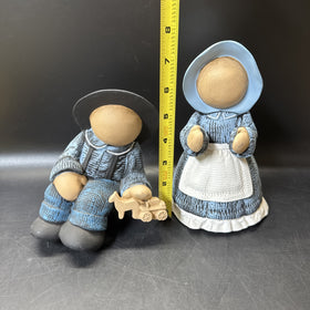 Amish Faceless Ceramic Shelf Sitter Boy & Girl Set Pair Hand Painted