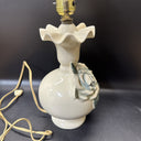Vintage Small Ruffled Ceramic Lamp with 3-D Roses, Table Desktop Lamp