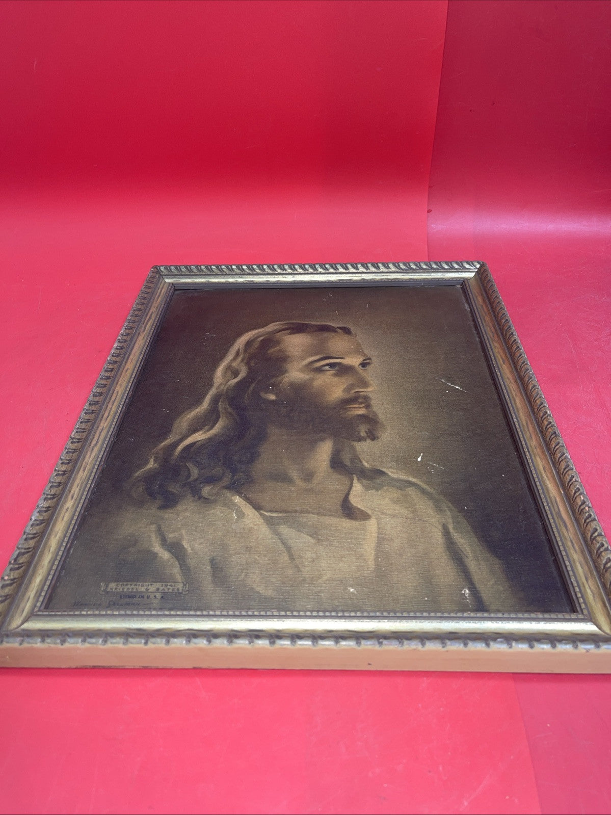 Jesus Christ Litho Print Framed Christian 1940’s  Vintage Warren Sallman 15”x12”