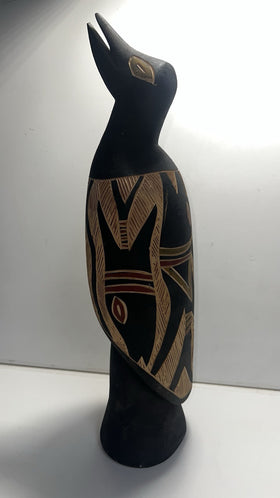 African Tribal Carved Wooden Bird Sculpture - Handcrafted Ethnic Art Décor