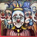 Vintage,,Five Clowns’’T. Weinstock 1980 Oils painting