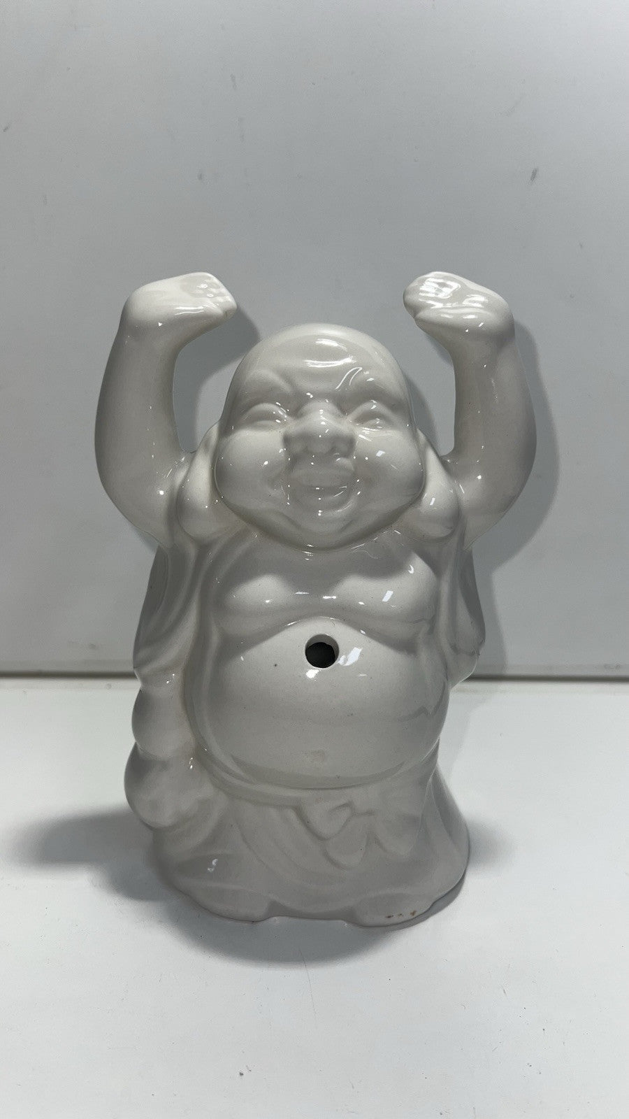 Benihana Happy Buddha Hands Up 7" Tiki White Ceramic Cocktail Mug Cup Vintage