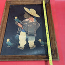 Vintage 50s Jose Luis Betanzos Boy with Parrots 16” x 12”  Framed Print