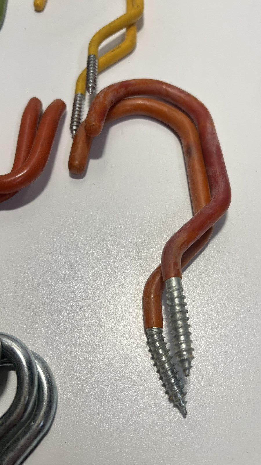 USED Assorted Vinyl Screw in ladder hooks & Large Utility Storage screw in hooks