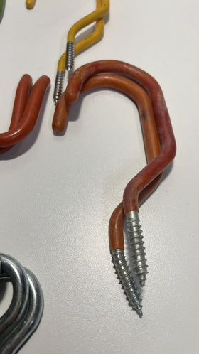 USED Assorted Vinyl Screw in ladder hooks & Large Utility Storage screw in hooks