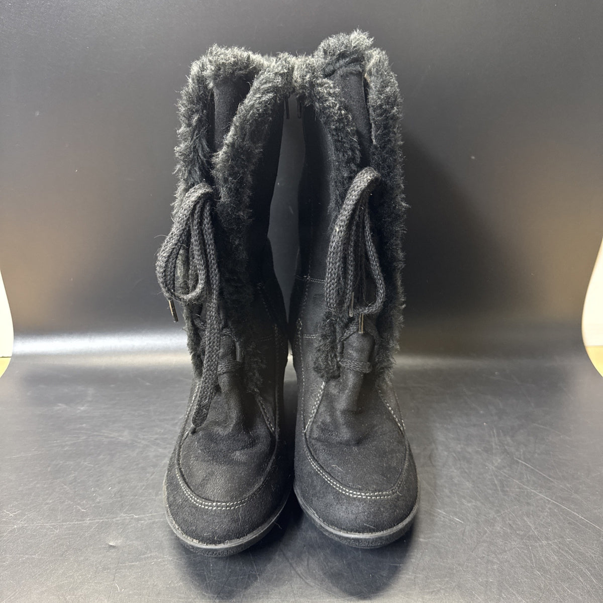 Route 66 Tawney Black Suede Look Wedge Heel Boots Women's Size 8.5M/ Used
