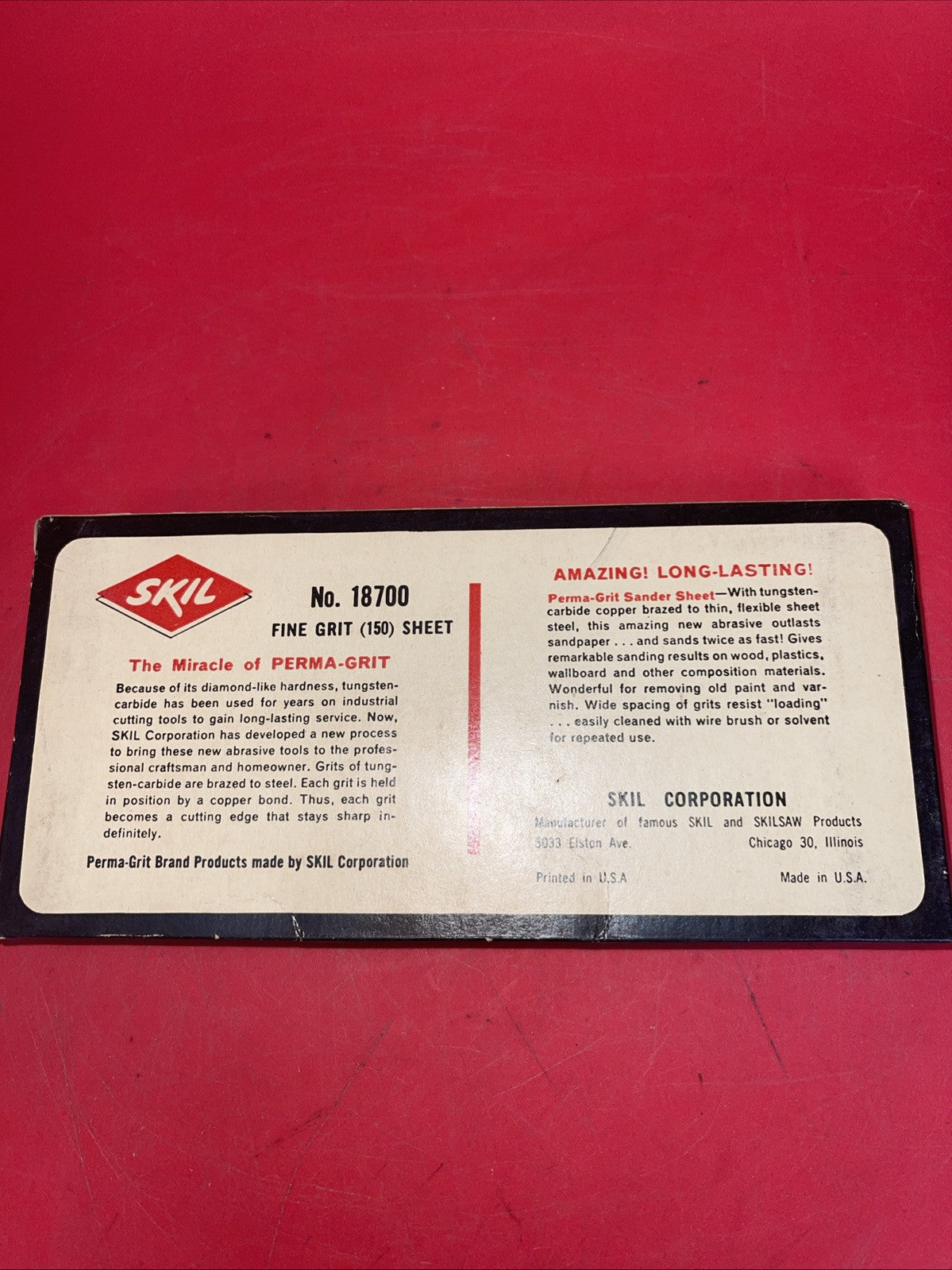 Vintage Skil Brand Perma Grit Tungsten Carbide No 18700 Fine Grit 150