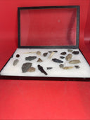 Native American Artifacts Lot 24 w/ Frame Arrowheads Collection 12”x8” Frame #13