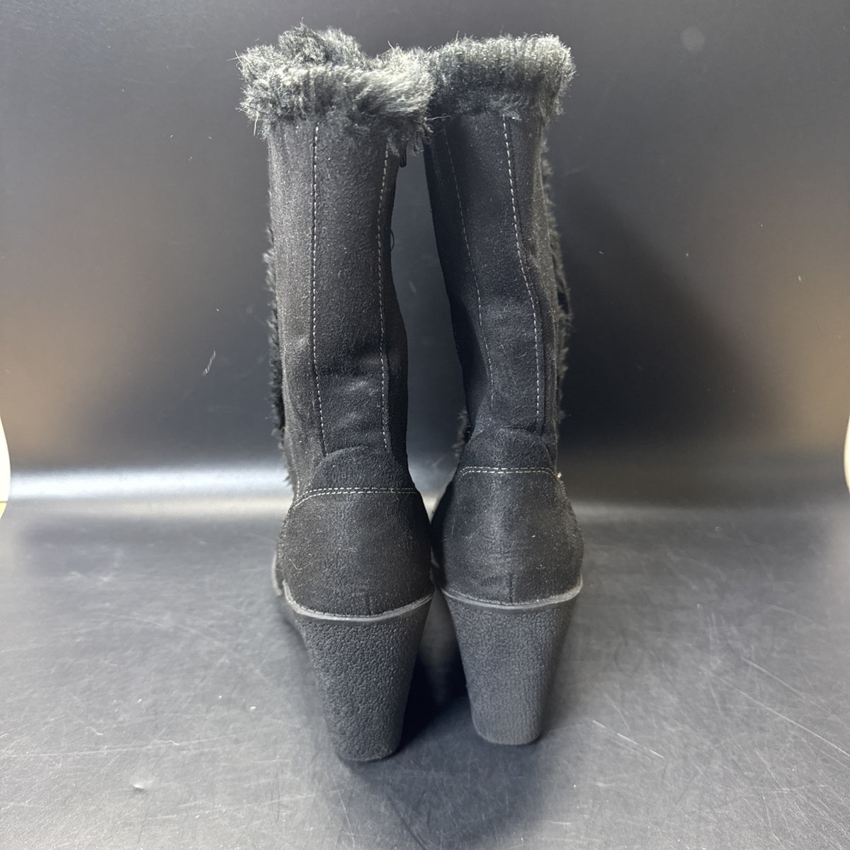 Route 66 Tawney Black Suede Look Wedge Heel Boots Women's Size 8.5M/ Used
