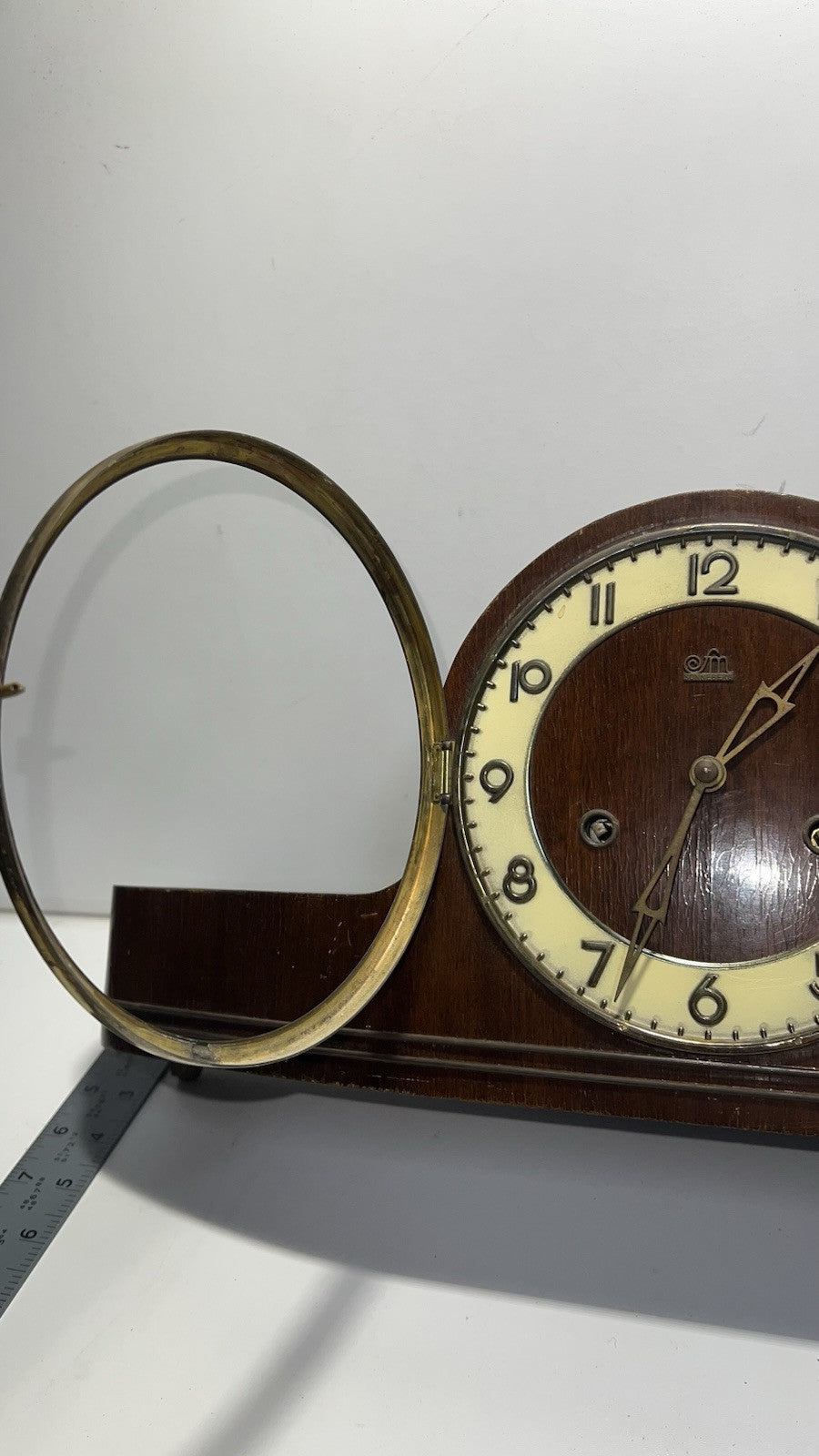 Vintage DDR Sonneberg Wooden Mantel Clock with Gong - For Repair (No Key)