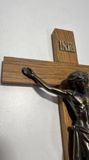 Vintage 12” Brass & Wood Wall Crucifix – Jesus Christ Religious Germany