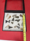 Native American Arrowheads collection in glass case, #27