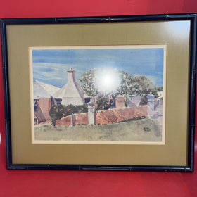 Adolph Treidler Signed Watercolors House Framed Vintage Picture Print