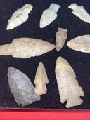Lot of 12 Native American Indian Arrowhead Artifacts & Display Box 9”x7”. #18