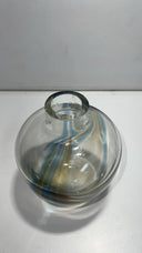 Vintage Hand Blown Art Glass Vase Swirl Design Blue & Amber