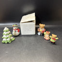 Vintage Homco #5101, 5pc Christmas Figurine/Set Daddy Girl Boy Bear Snowman Tree