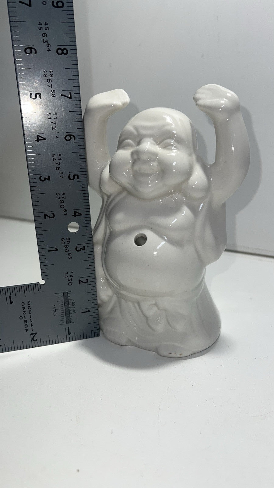 Benihana Happy Buddha Hands Up 7" Tiki White Ceramic Cocktail Mug Cup Vintage