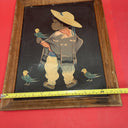 Vintage 50s Jose Luis Betanzos Boy with Parrots 16” x 12”  Framed Print