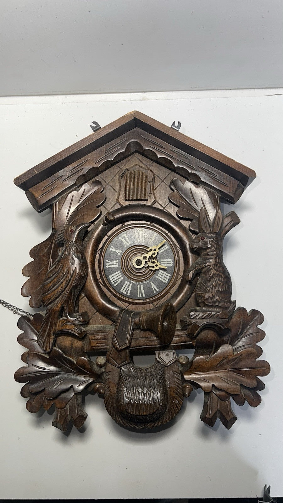 Vintage Black Forest German Hunter Cuckoo Wall Clock - Deer & Game Theme Unteste
