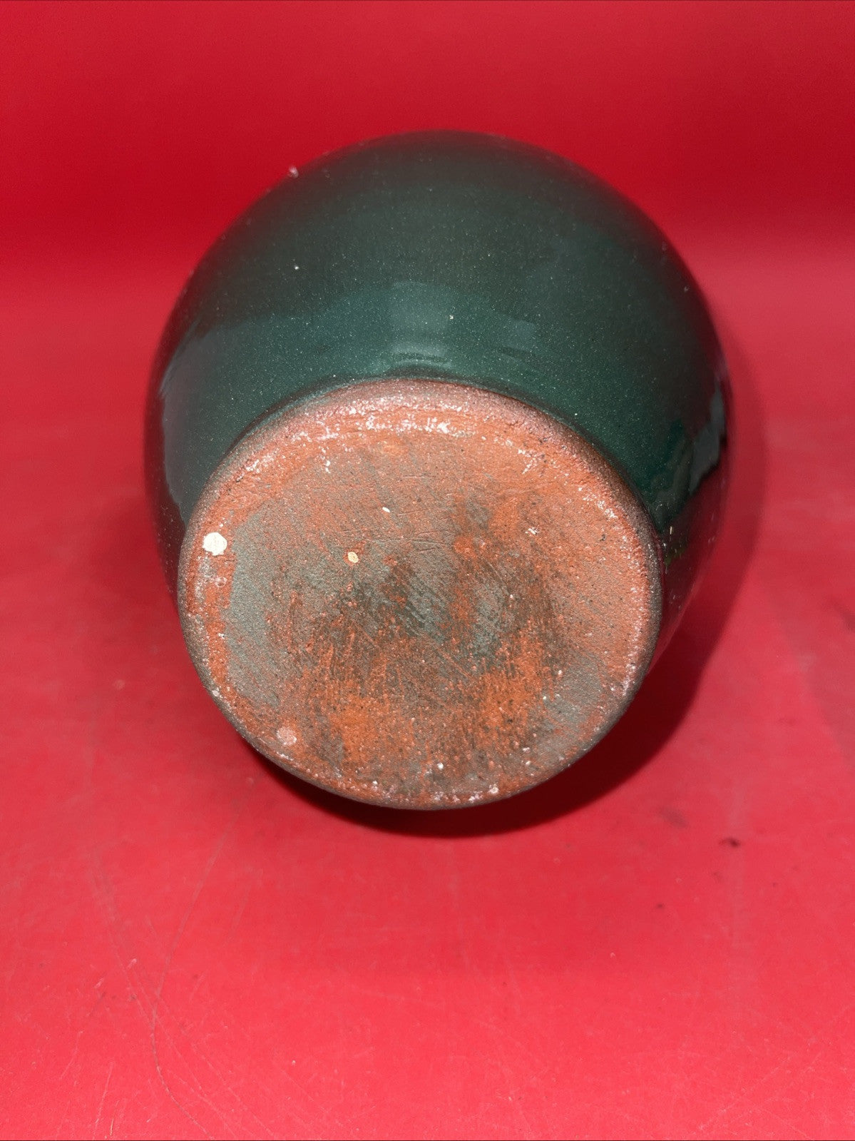 Bulgar Clay Redware Slip Glaze Teal Green Vase Bulgarian Pottery 10” Tall