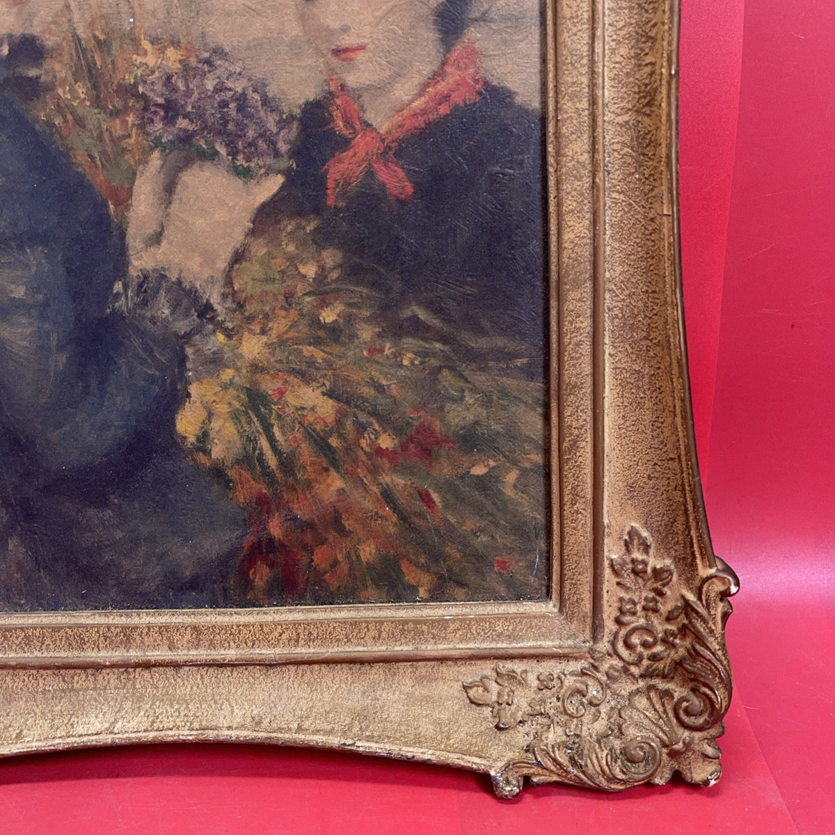 Vintage Wall Art Print Huldah Lady Portrait Mid Century  Wood Frame