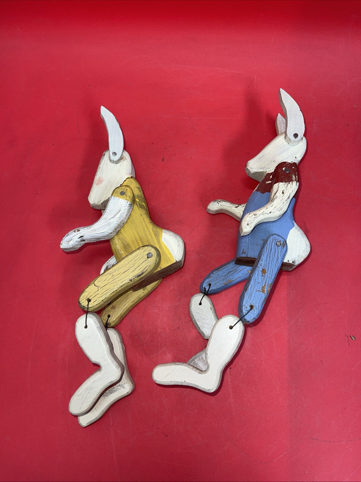 Vintage  Handmade Wood Rabbits 14"