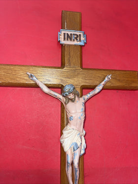 Vintage 24" Cross Crucifix Wood Jesus Christ Figurine