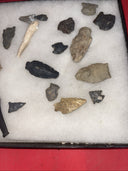 Native American Artifacts Lot 24 w/ Frame Arrowheads Collection 12”x8” Frame #13