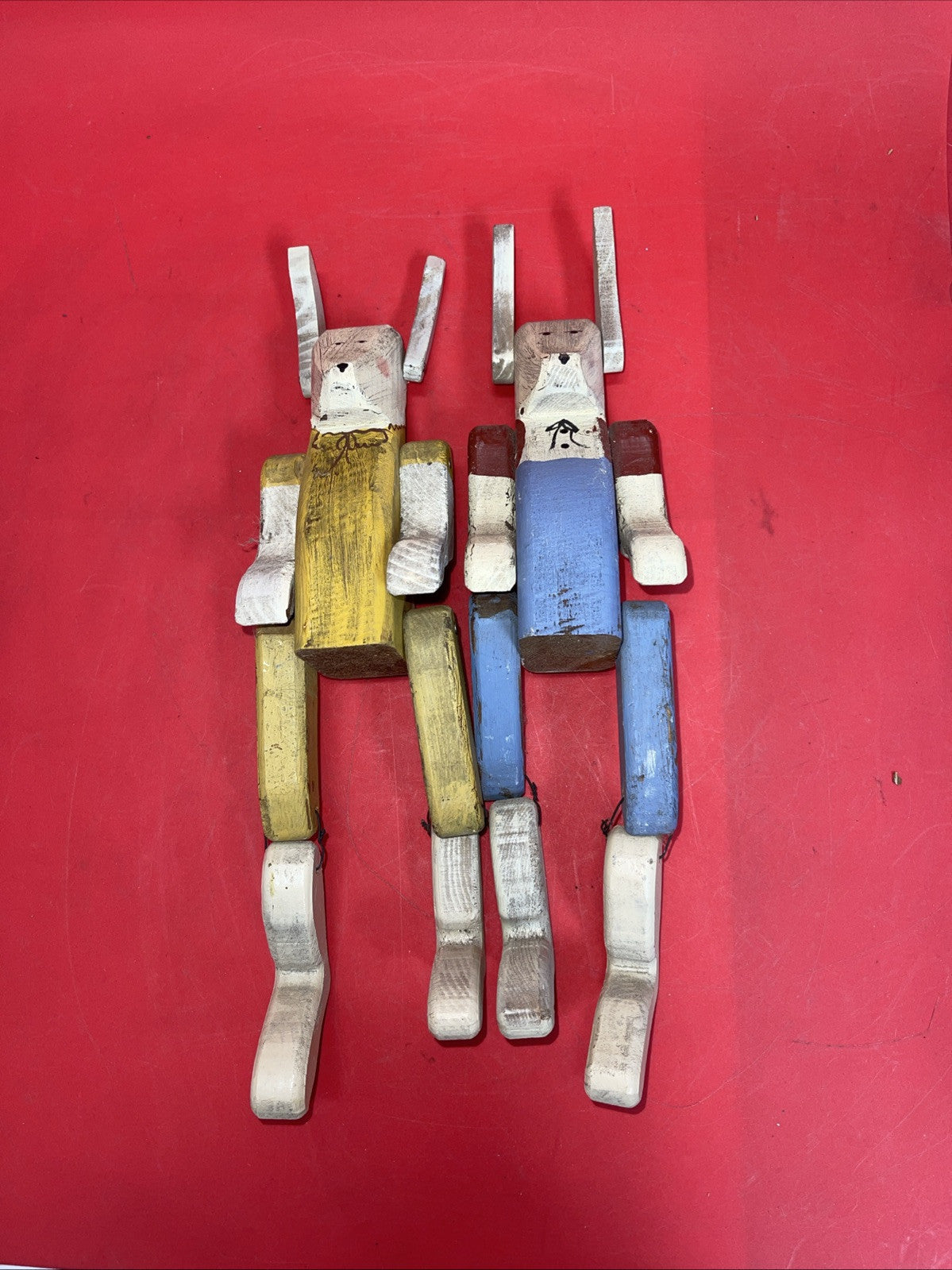 Vintage  Handmade Wood Rabbits 14"