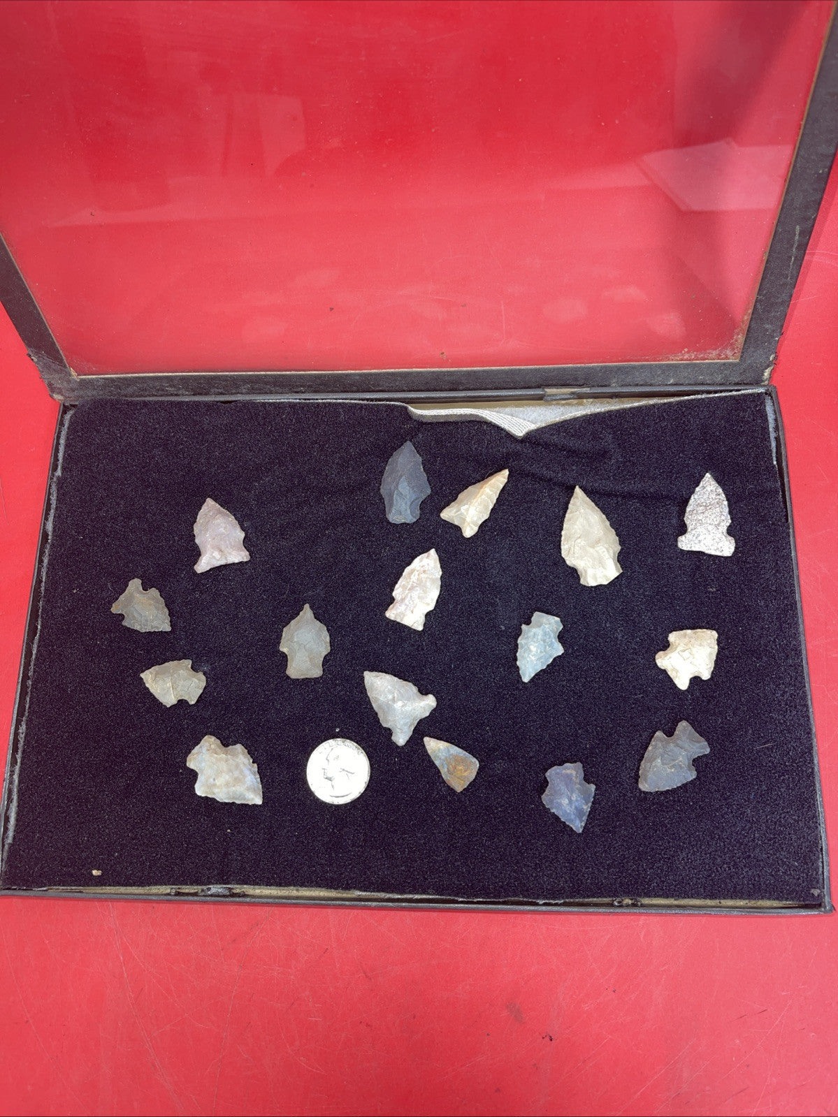 Native American Artifacts Arrowheads Lot 16 Points w/12”x8.5” Frame. #8