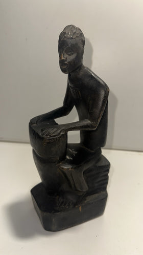 Vintage Hand-Carved African Wooden Drummer Statue – Tribal Folk Art Decor