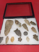 Native American Artifacts Lot 13 w/ Frame Arrowheads Collection 9”x7” Frame #22