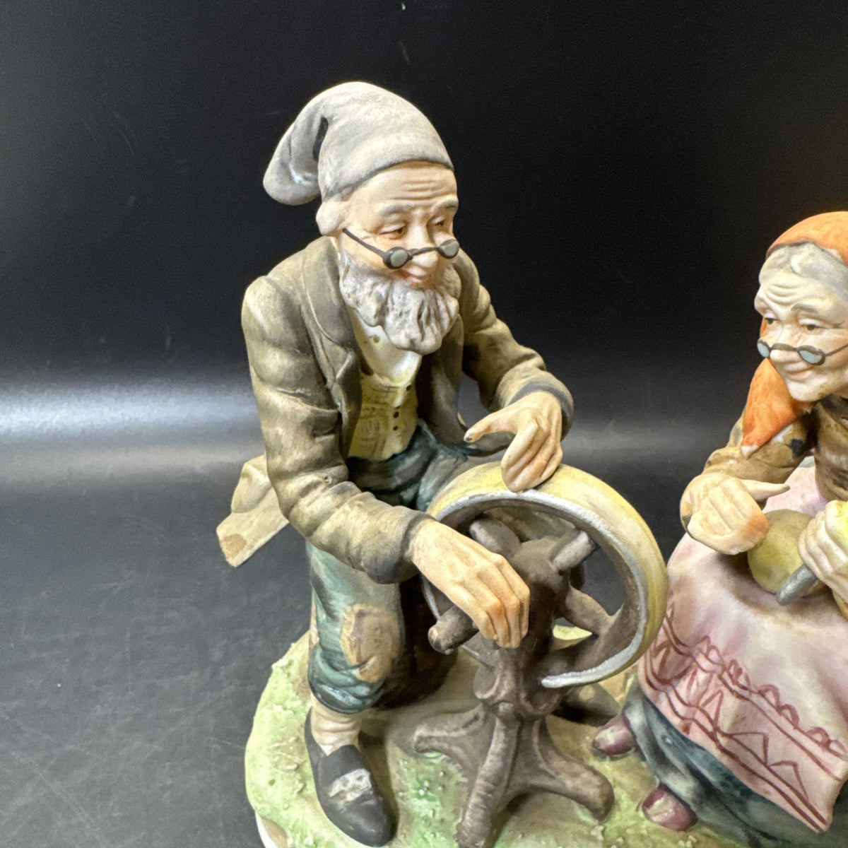 Lefton China Figurine #4146 Old Man and Woman Spinning Statue