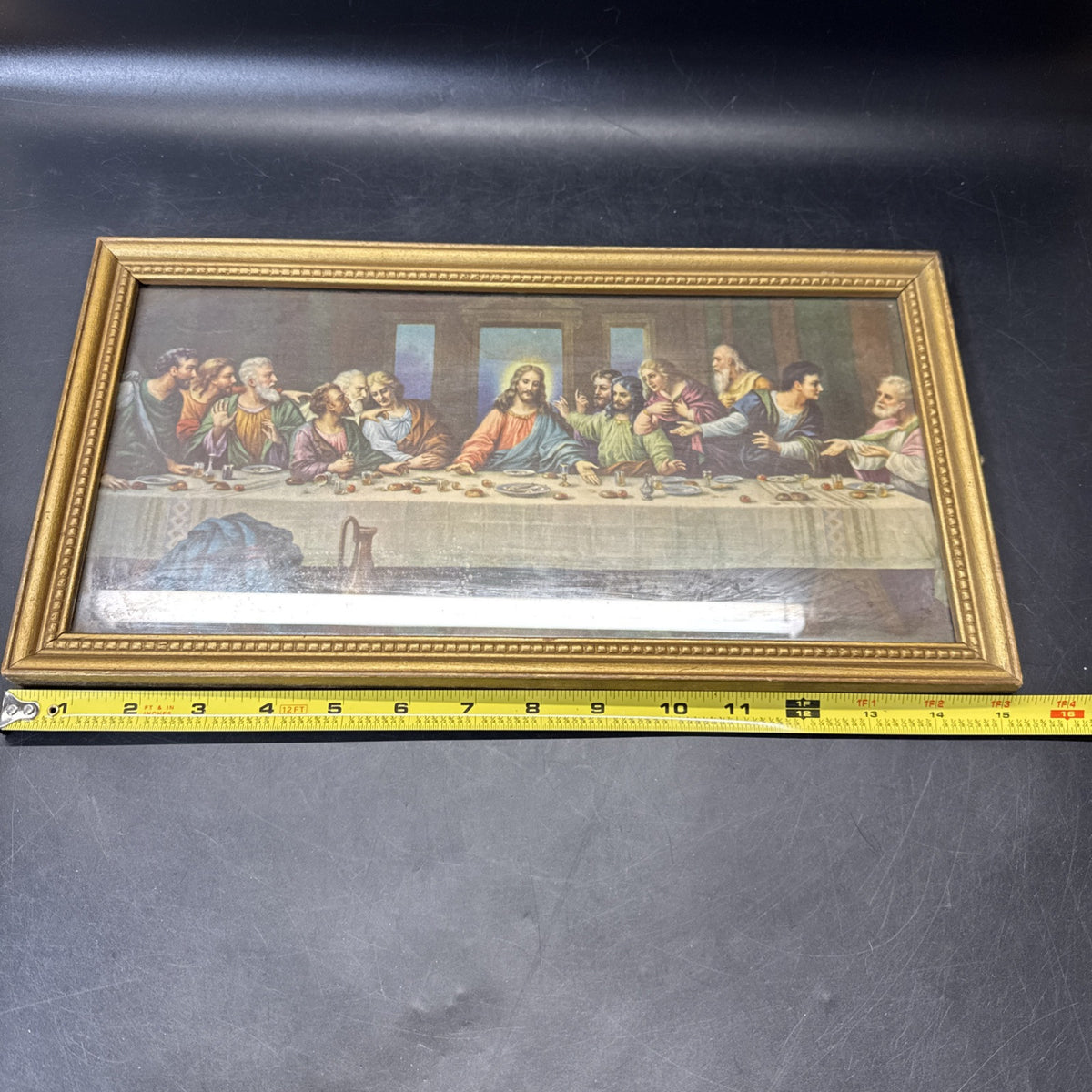 Jesus The Last Supper Picture A.P.Co.Chicago Religious With Wood Frame 15”x8”
