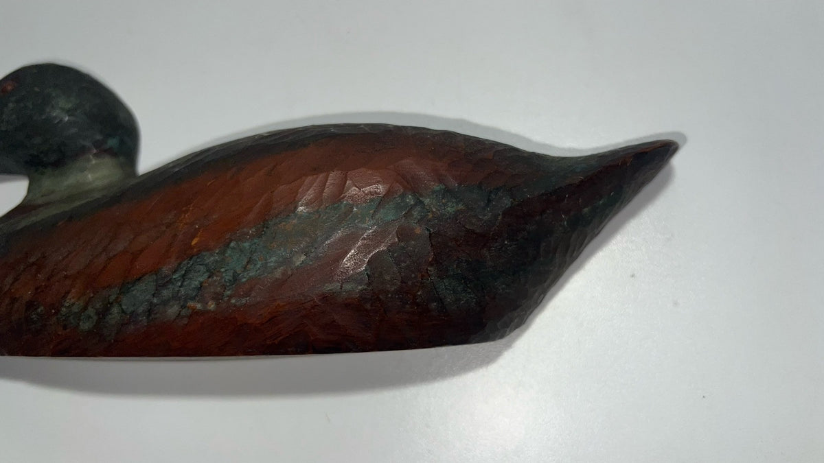 Vintage Hand-Carved Wooden Duck Decoy with Hole – Rustic Hunting Collectible